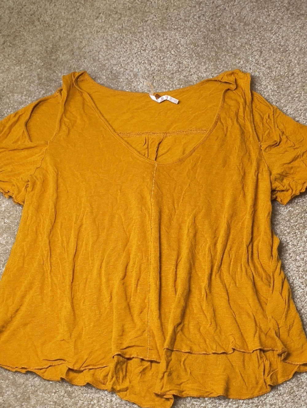 Free People Short Sleeve Scoop Neck Top - Mustard Yellow Size S P21